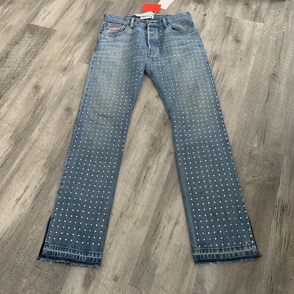 Frankie B Large All Over Studded Jean Straight Button Fly Released Hem 34 $395 - Picture 5 of 13